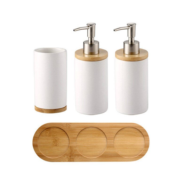 Ceramic and Bamboo Bathroom Accessory Set - High Street Cottage