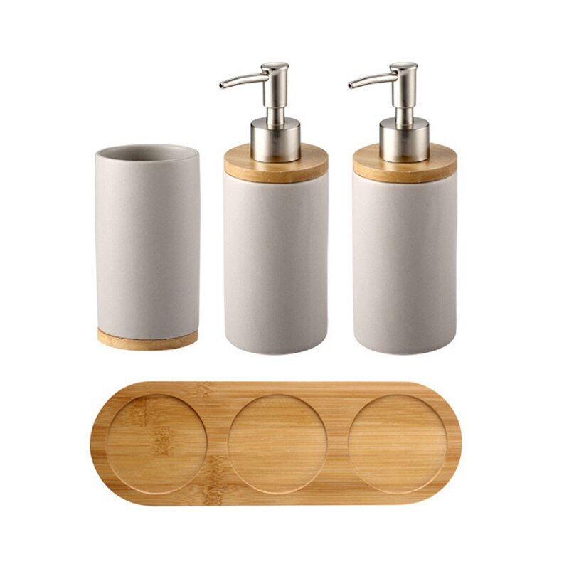 Ceramic and Bamboo Bathroom Accessory Set - High Street Cottage