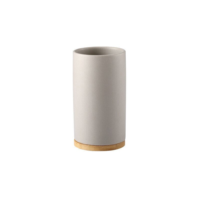 Ceramic and Bamboo Bathroom Accessory Set - High Street Cottage