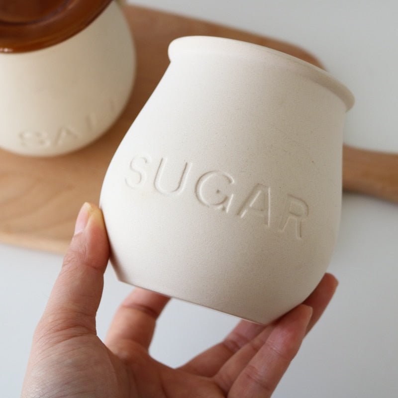 Ceramic Salt or Sugar Spice Jar with Spoon - High Street Cottage