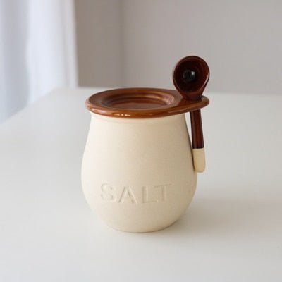 Ceramic Salt or Sugar Spice Jar with Spoon - High Street Cottage