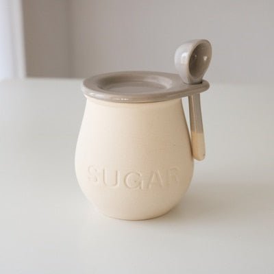 Ceramic Salt or Sugar Spice Jar with Spoon - High Street Cottage