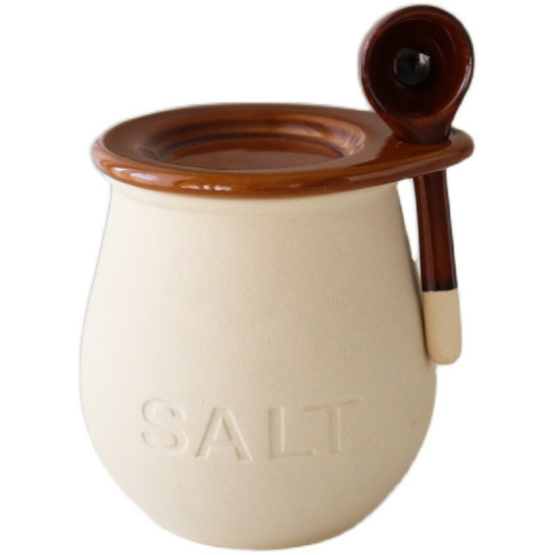 Ceramic Salt or Sugar Spice Jar with Spoon - High Street Cottage