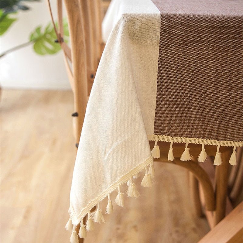 Decorative Striped Linen Tablecloth With Tassels (4 color options) - High Street Cottage
