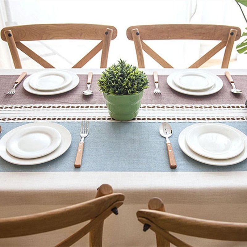 Decorative Striped Linen Tablecloth With Tassels (4 color options) - High Street Cottage