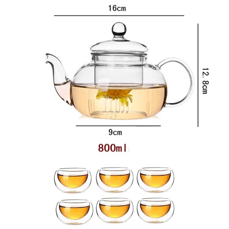 Elegant Glass Tea Pots - Larger Sizes (with or without cups) - High Street Cottage