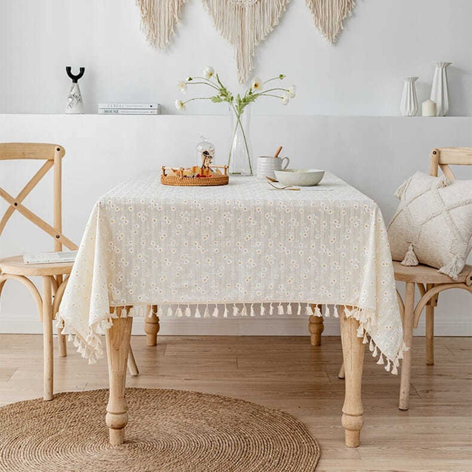 Embroidered Daisy Cotton Tablecloths - High Street Cottage