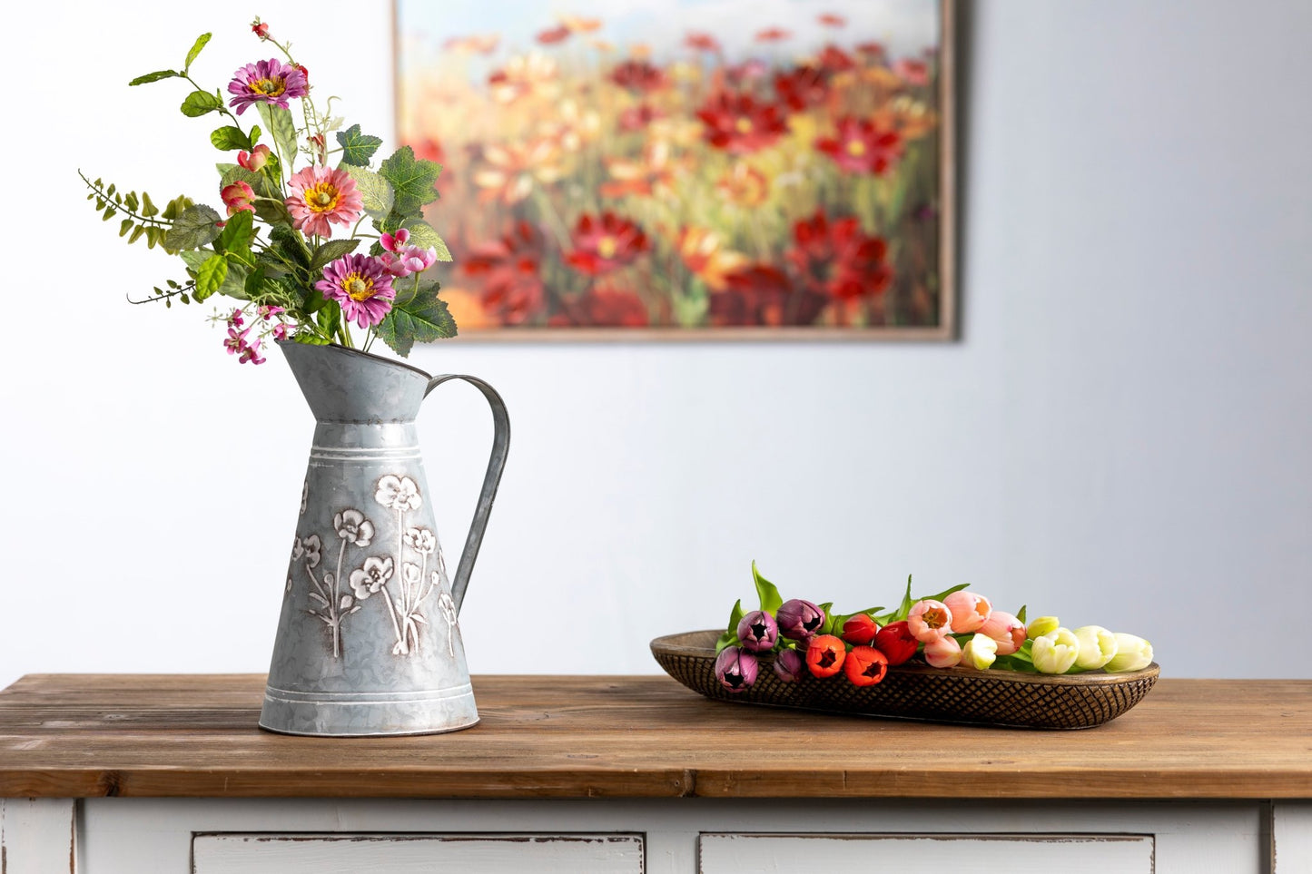 Floral Embossed Metal Pitchers - High Street Cottage