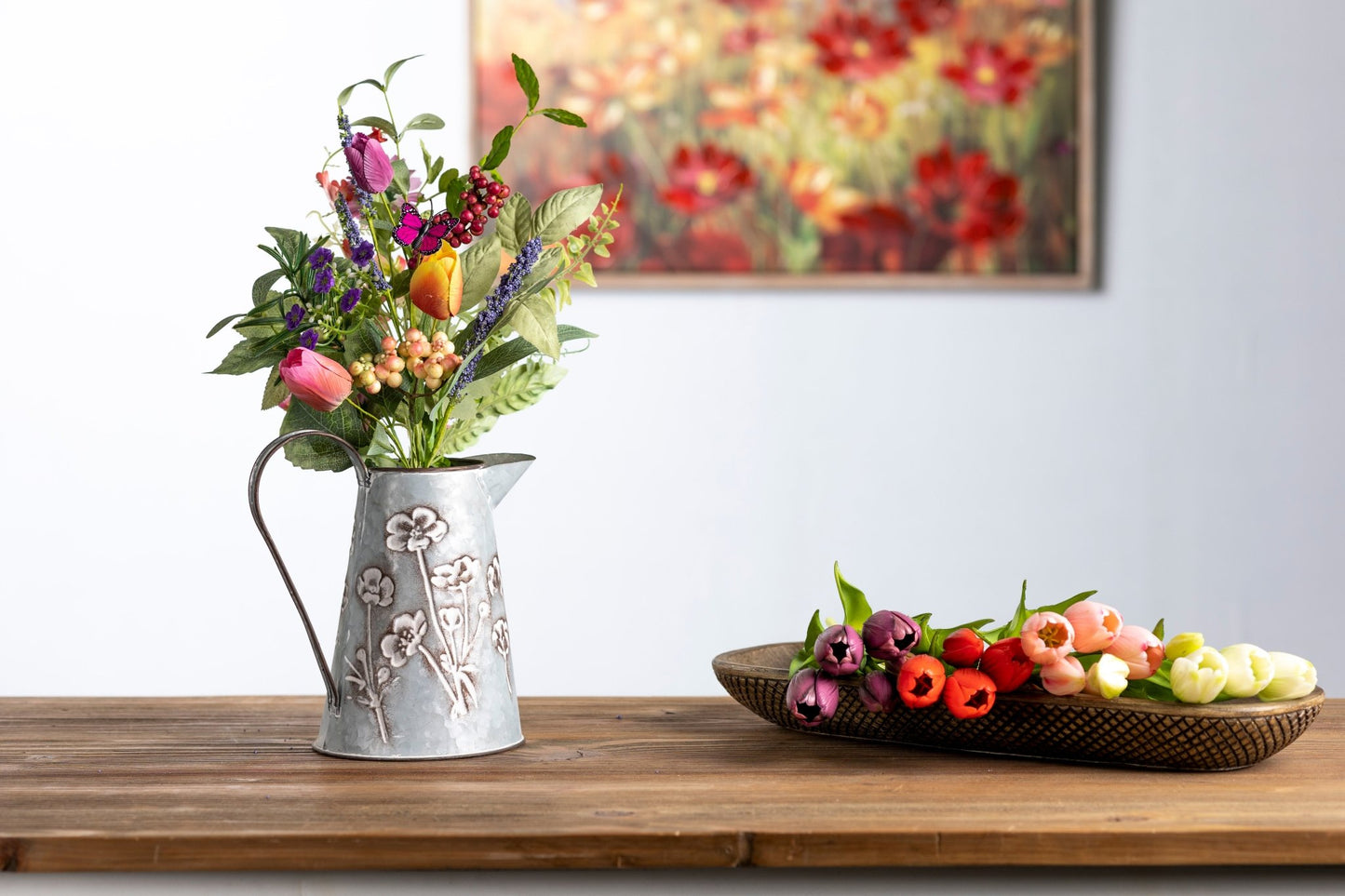 Floral Embossed Metal Pitchers - High Street Cottage