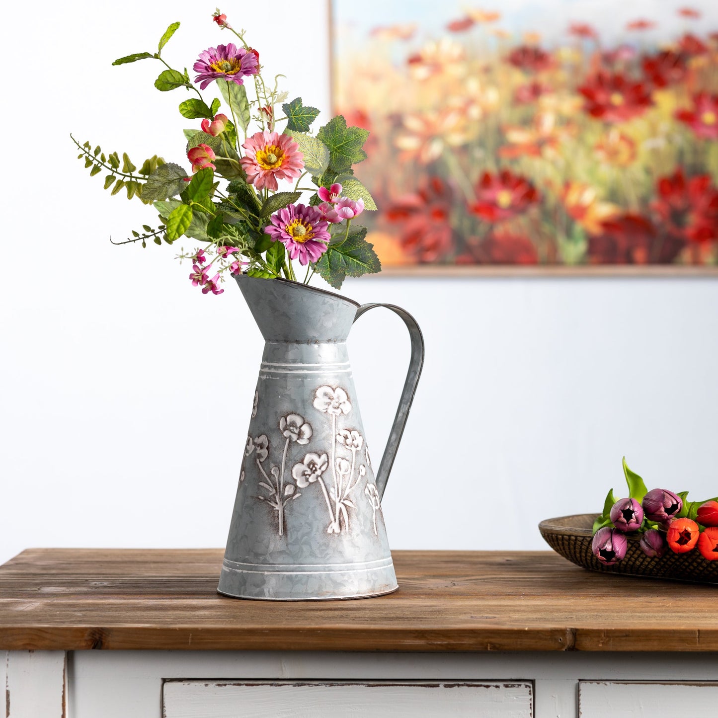 Floral Embossed Metal Pitchers - High Street Cottage