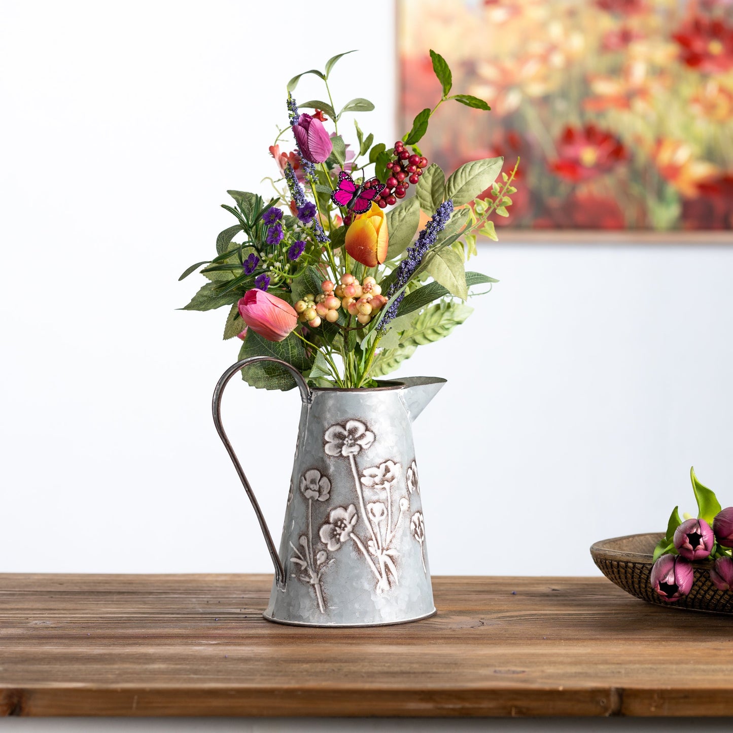 Floral Embossed Metal Pitchers - High Street Cottage