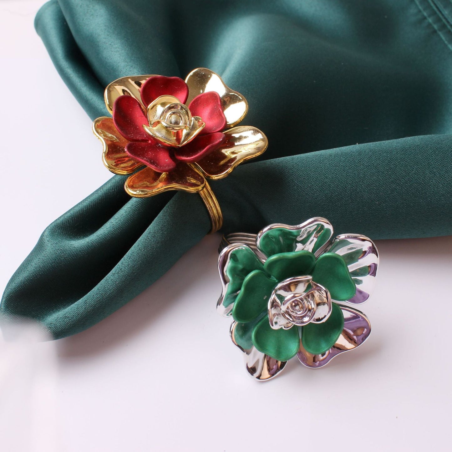 Floral Enamel Napkin Rings - Set of Six - High Street Cottage