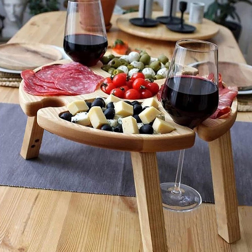 Folding Mini Table With Wine Holder - Round - High Street Cottage