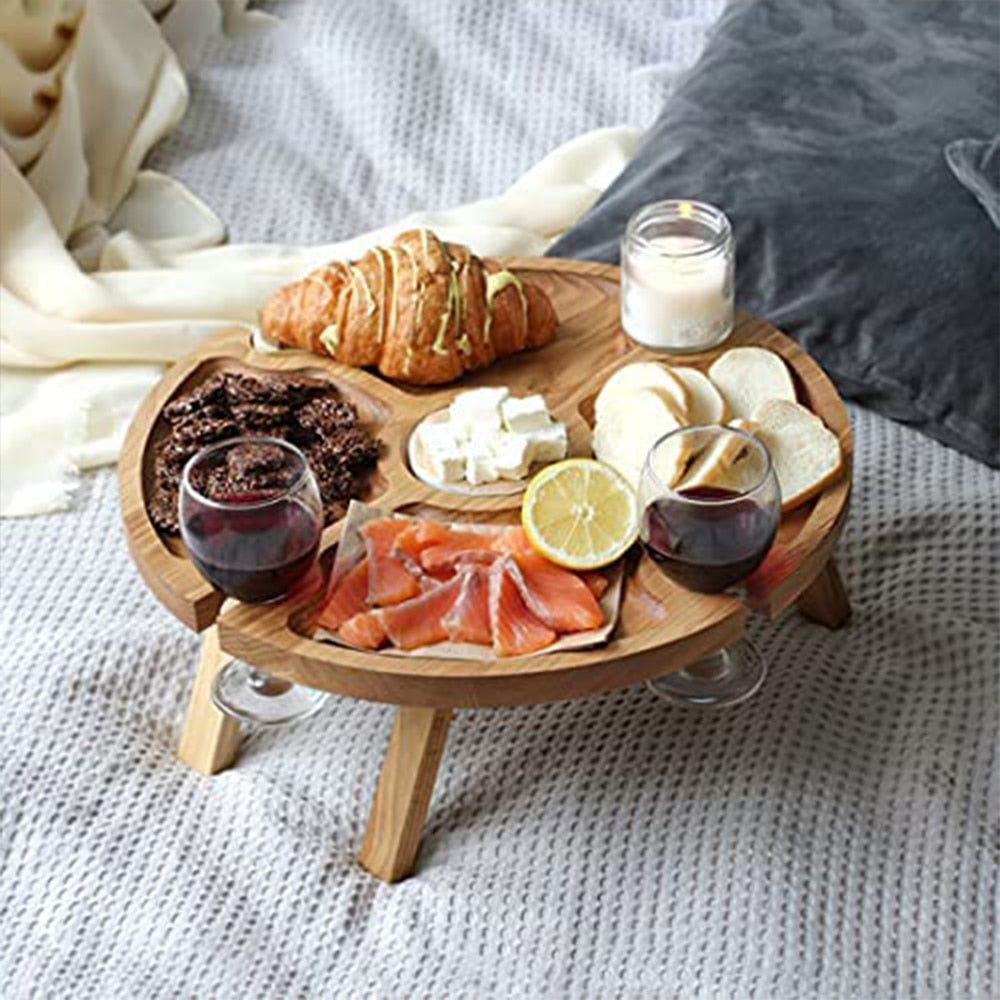 Folding Mini Table With Wine Holder - Round - High Street Cottage