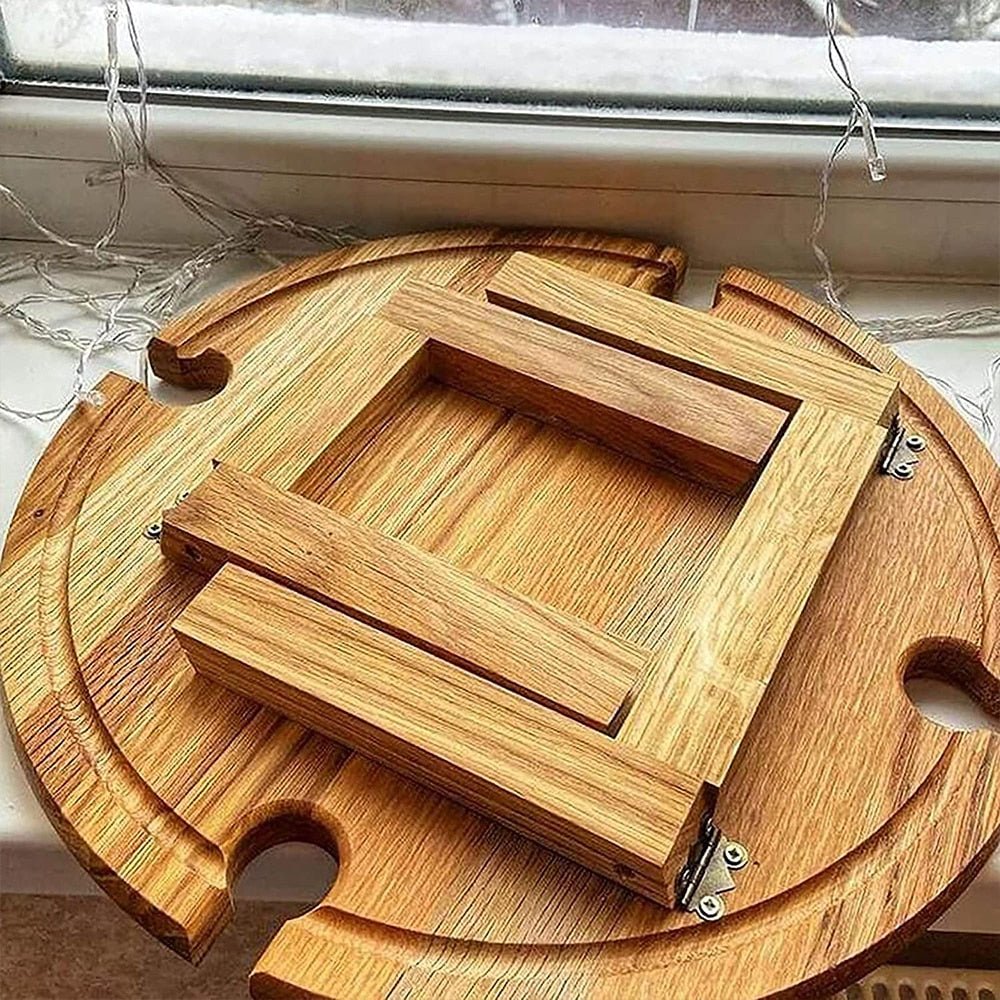 Folding Mini Table With Wine Holder - Round - High Street Cottage
