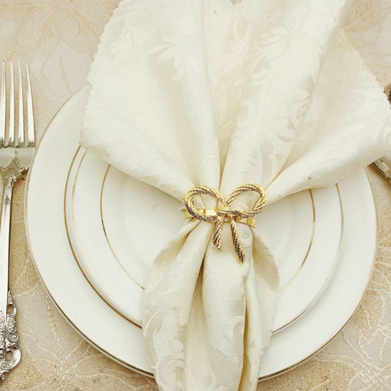 Golden Bow Napkin Rings - Set of 12 - High Street Cottage