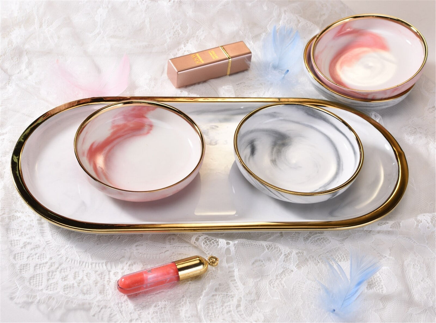 Golden Edge Ceramic Trinket or Snack Dishes - High Street Cottage
