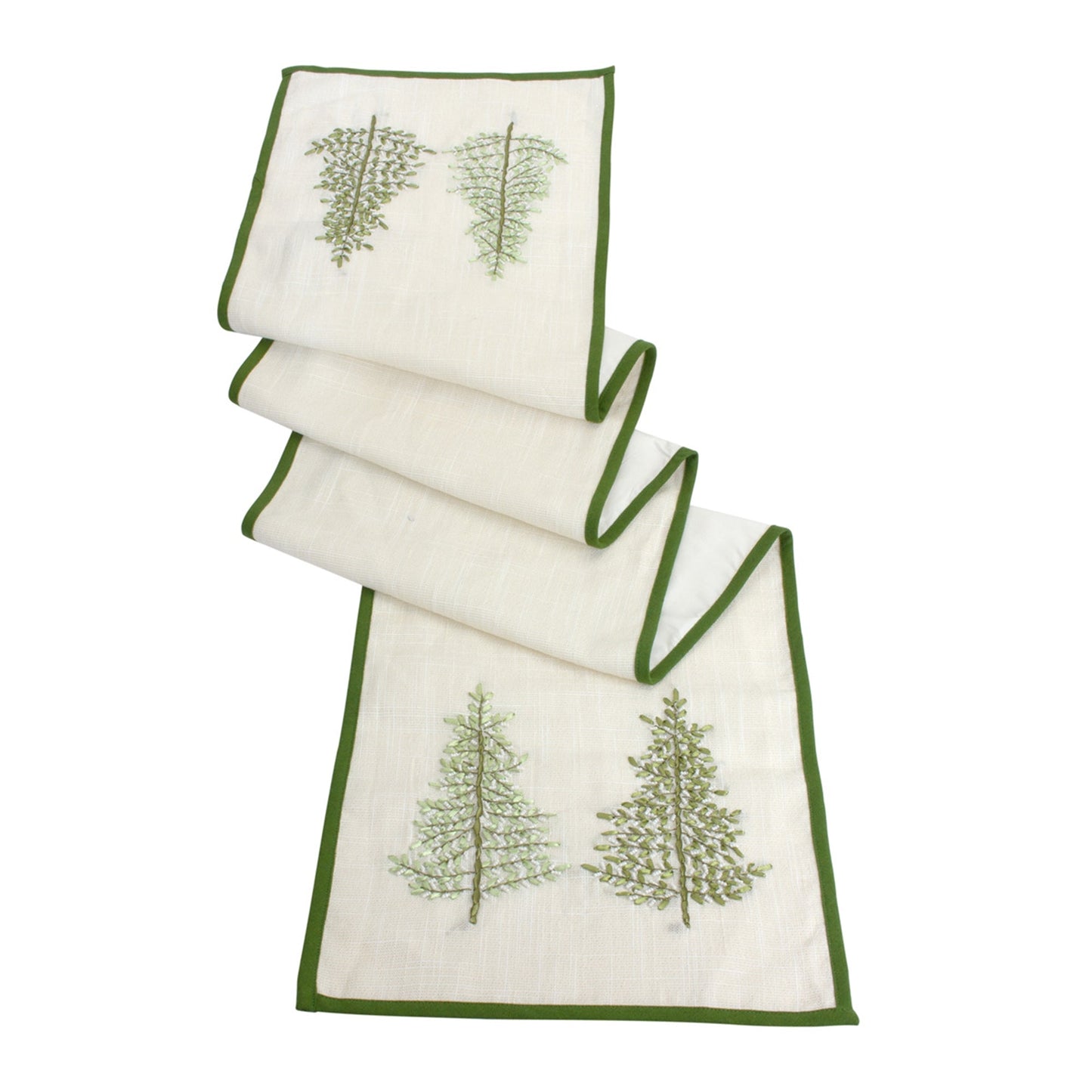 Green and White Table Runner with Tree Detail - High Street Cottage