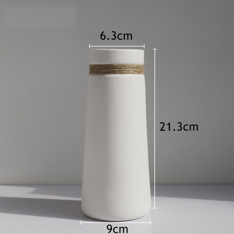 Minimalist White Vases with Jute Accents - High Street Cottage