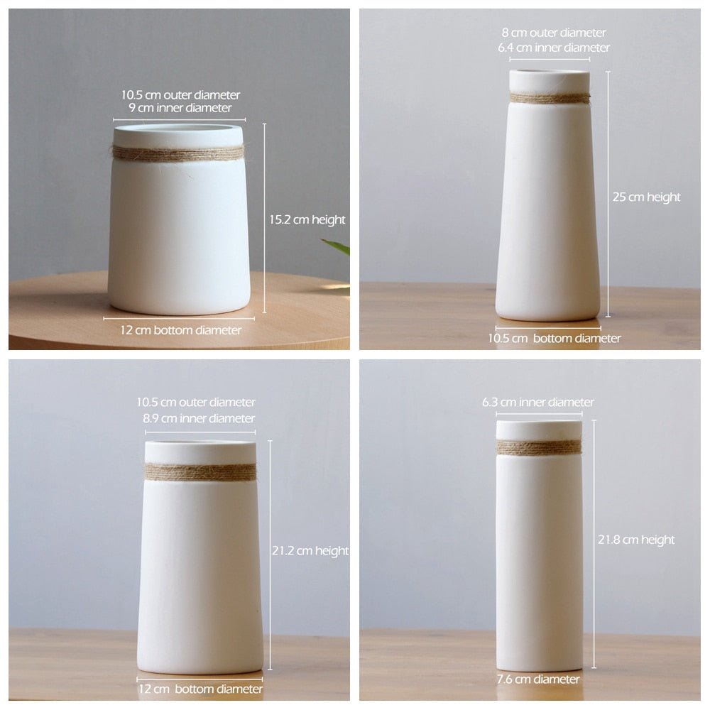 Minimalist White Vases with Jute Accents - High Street Cottage