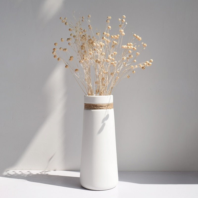 Minimalist White Vases with Jute Accents - High Street Cottage