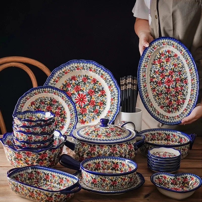 Old World Polish Style Hand-painted Ceramic Bakeware - High Street Cottage
