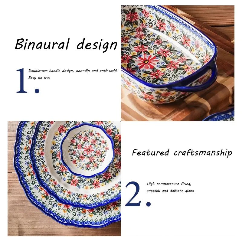 Old World Polish Style Hand-painted Ceramic Bakeware - High Street Cottage