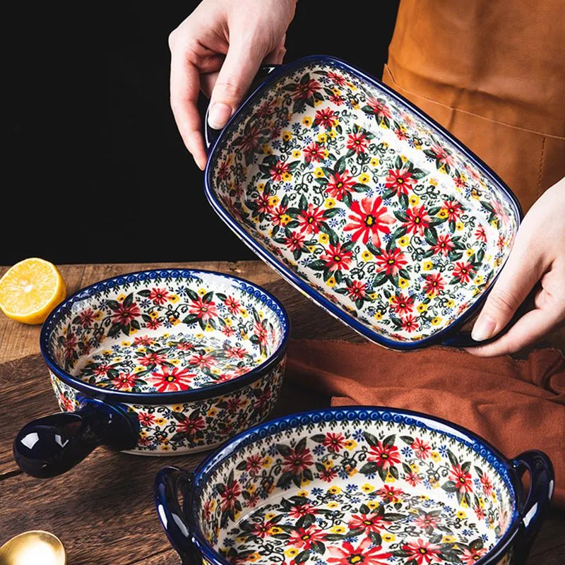 Old World Polish Style Hand-painted Ceramic Bakeware - High Street Cottage
