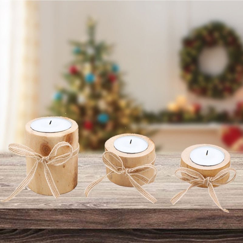 Rustic Wooden Tea Light Candleholder - 3 Pieces - High Street Cottage