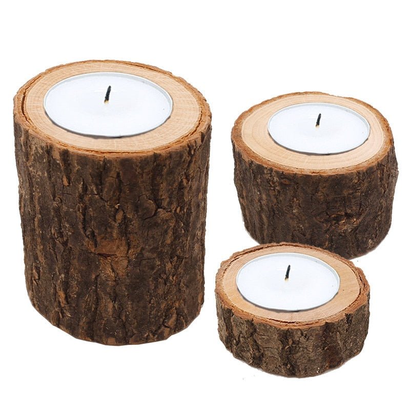 Rustic Wooden Tea Light Candleholder - 3 Pieces - High Street Cottage