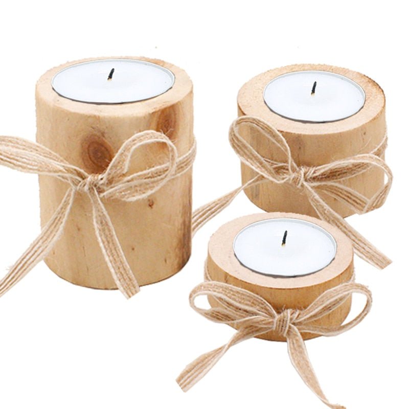 Rustic Wooden Tea Light Candleholder - 3 Pieces - High Street Cottage
