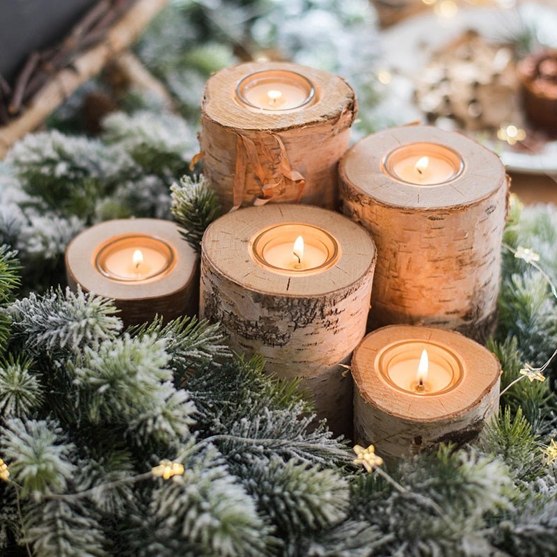Rustic Wooden Tea Light Candleholder - 3 Pieces - High Street Cottage