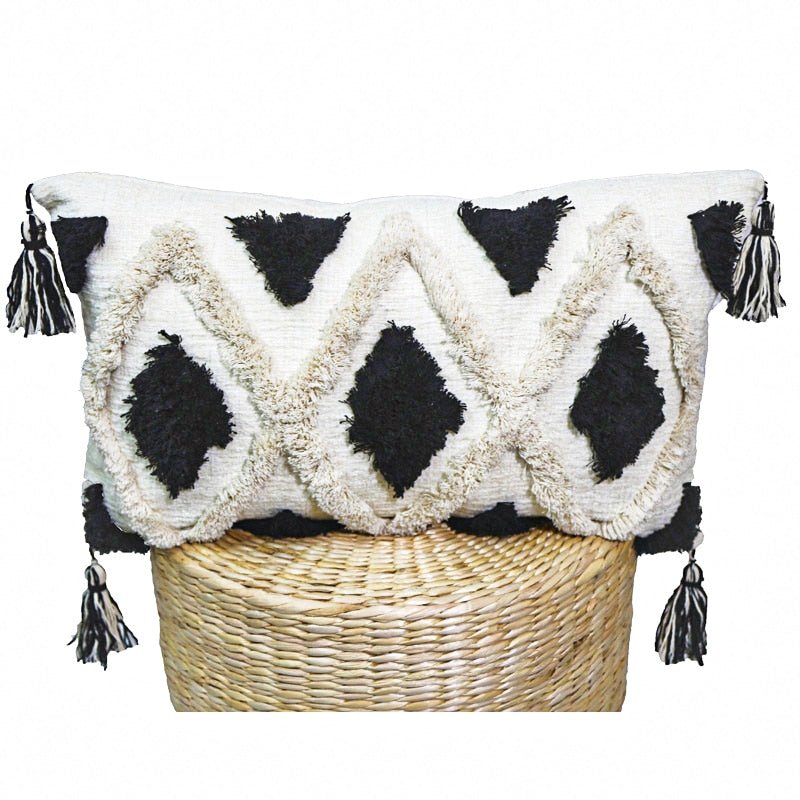 Textured Boho Pillow Covers in Black and Cream - High Street Cottage