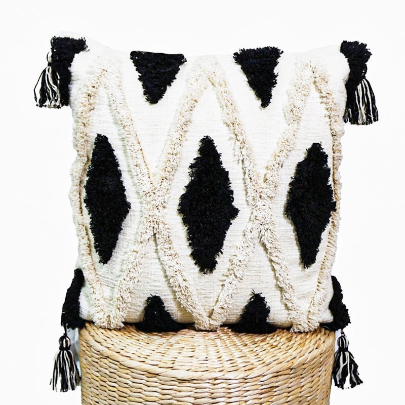 Textured Boho Pillow Covers in Black and Cream - High Street Cottage