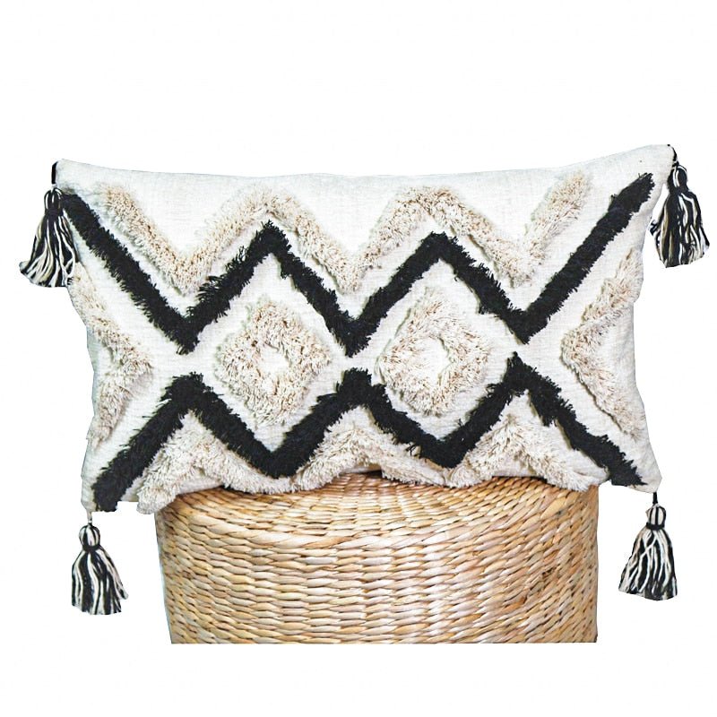 Textured Boho Pillow Covers in Black and Cream - High Street Cottage