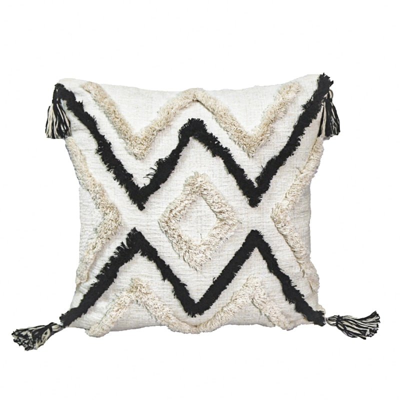 Textured Boho Pillow Covers in Black and Cream - High Street Cottage