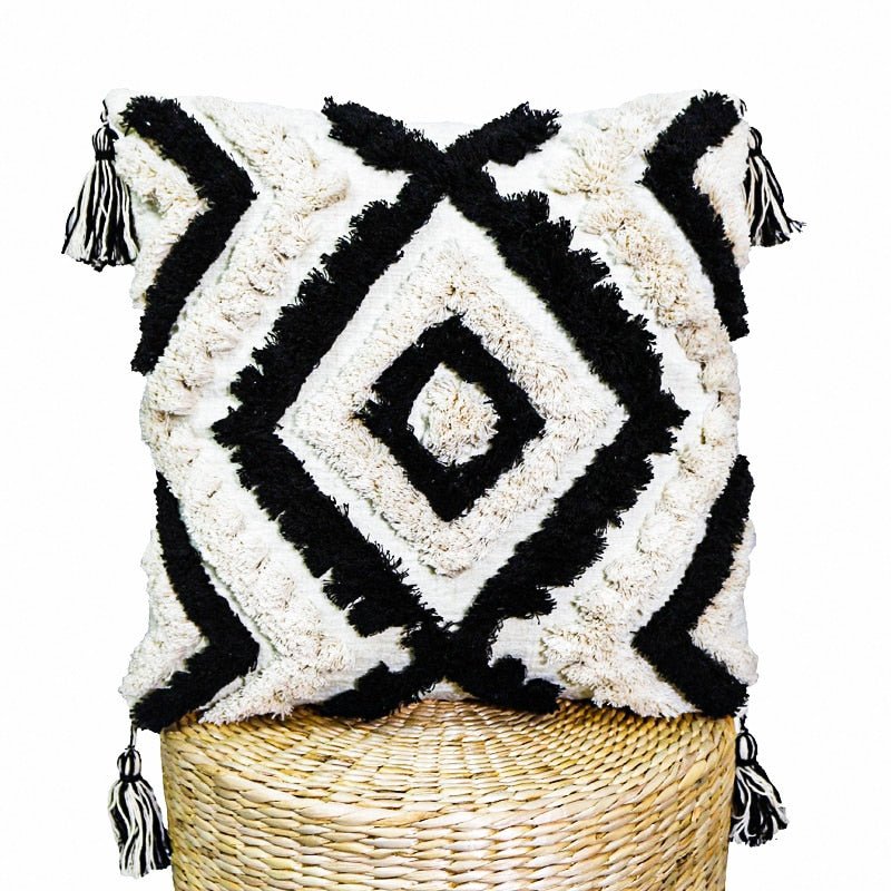 Textured Boho Pillow Covers in Black and Cream - High Street Cottage