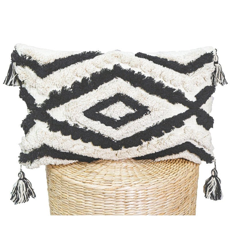 Textured Boho Pillow Covers in Black and Cream - High Street Cottage