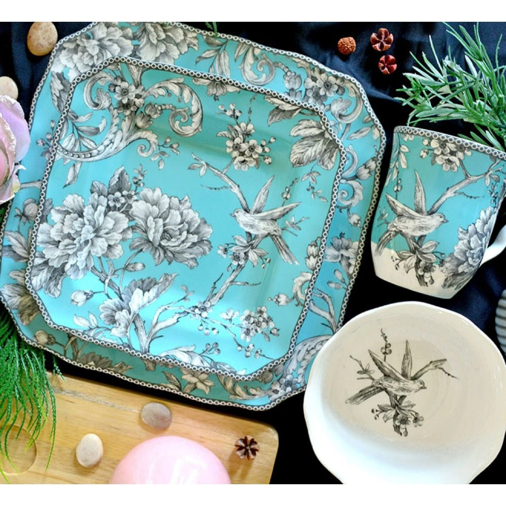 Turquoise Toile Ceramic Tableware Set - High Street Cottage