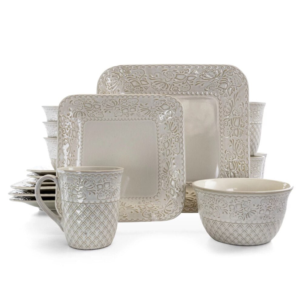 Vintage-Look Ivory Square Plate Dinnerware Set - High Street Cottage