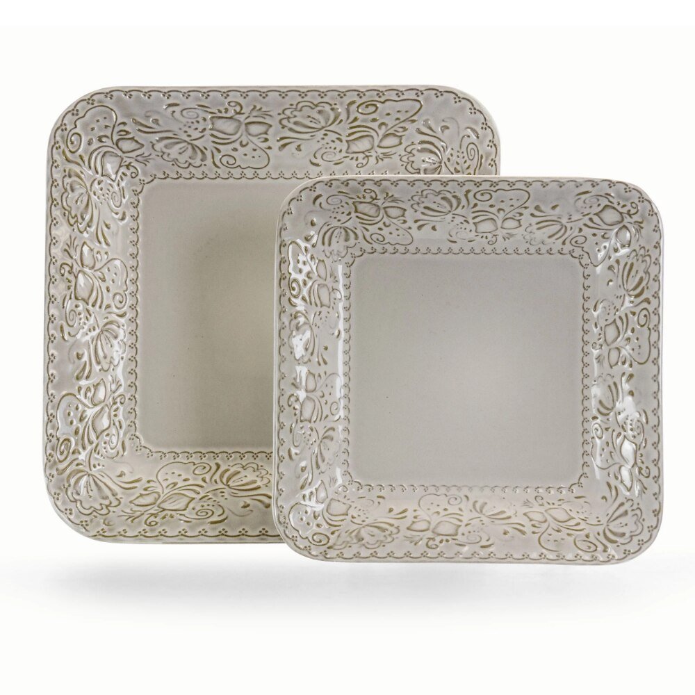 Vintage-Look Ivory Square Plate Dinnerware Set - High Street Cottage
