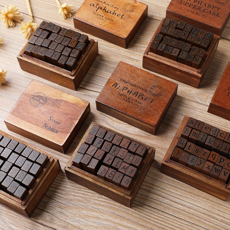 Vintage Looking Wooden Rubber Stamp Set - High Street Cottage