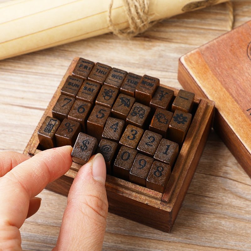 Vintage Looking Wooden Rubber Stamp Set - High Street Cottage