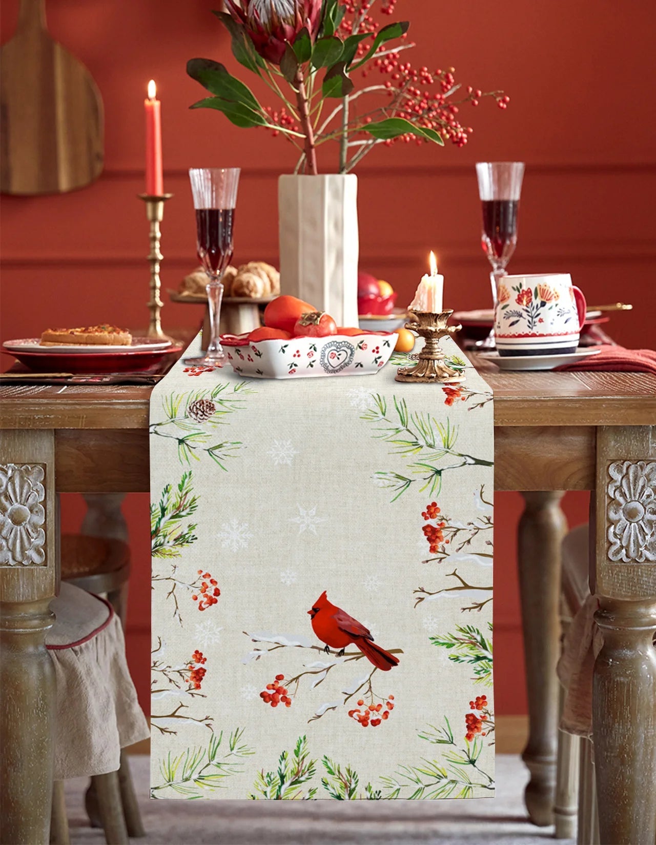 Winter Cardinal Table Runner - 11 Size Options! - High Street Cottage