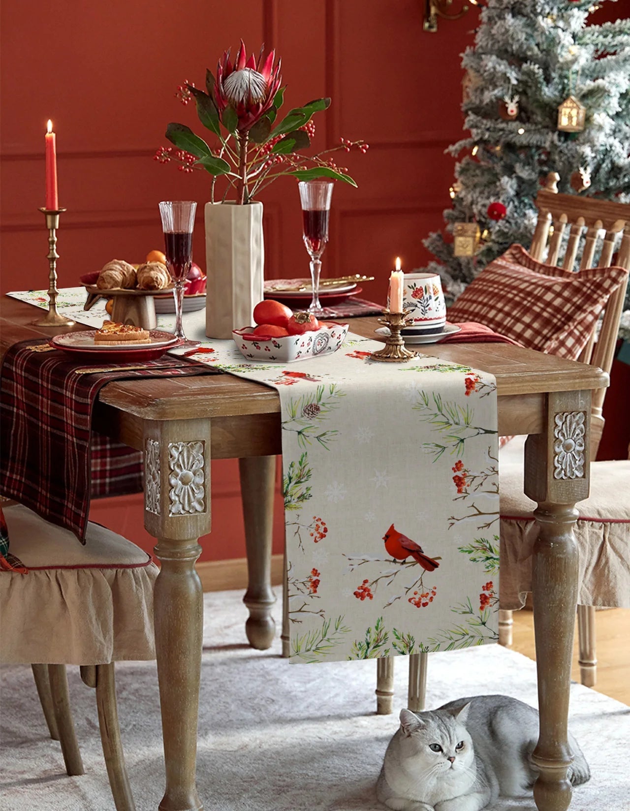 Winter Cardinal Table Runner - 11 Size Options! - High Street Cottage