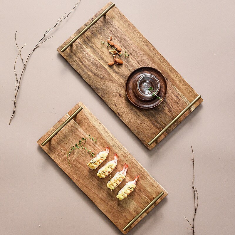 Wooden Serving Tray with Gold Handles - High Street Cottage