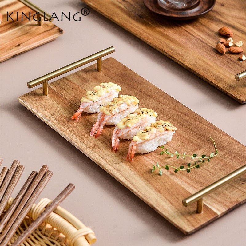 Wooden Serving Tray with Gold Handles - High Street Cottage