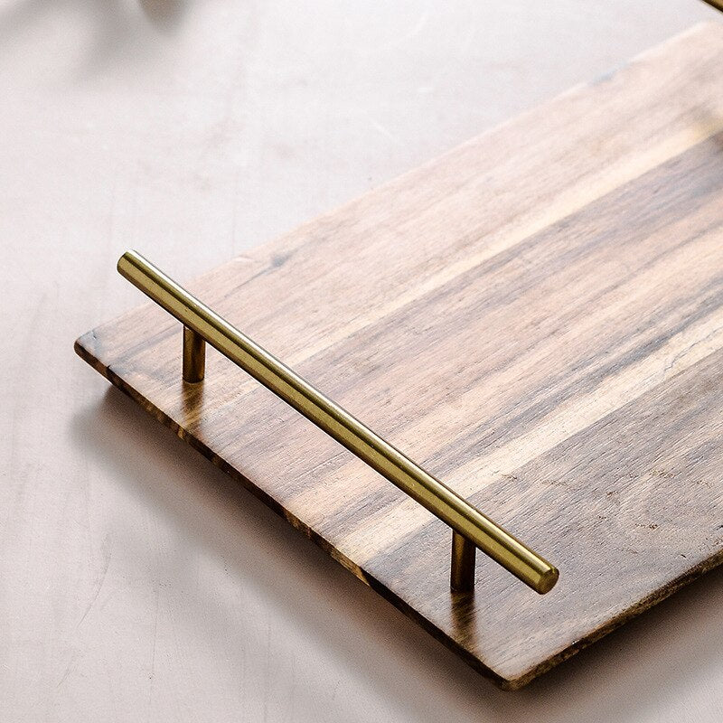 Wooden Serving Tray with Gold Handles - High Street Cottage