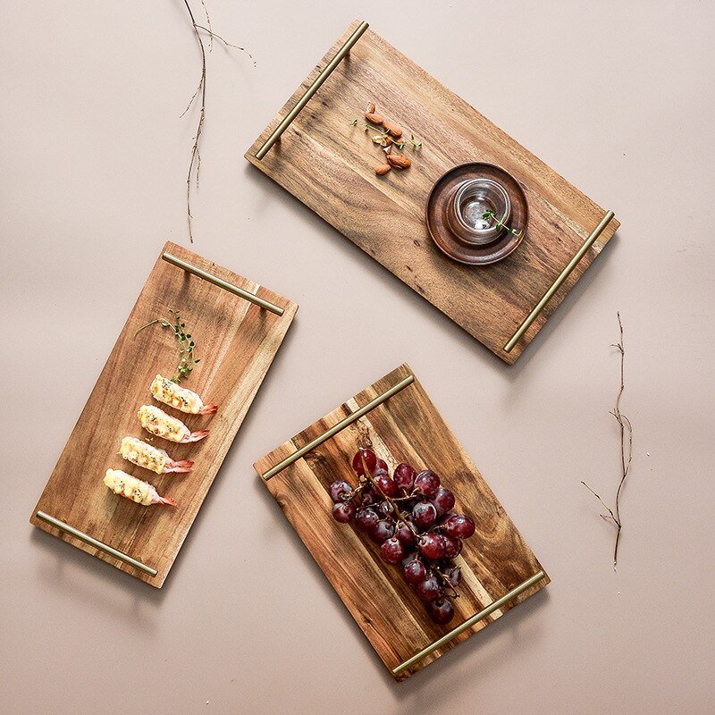 Wooden Serving Tray with Gold Handles - High Street Cottage