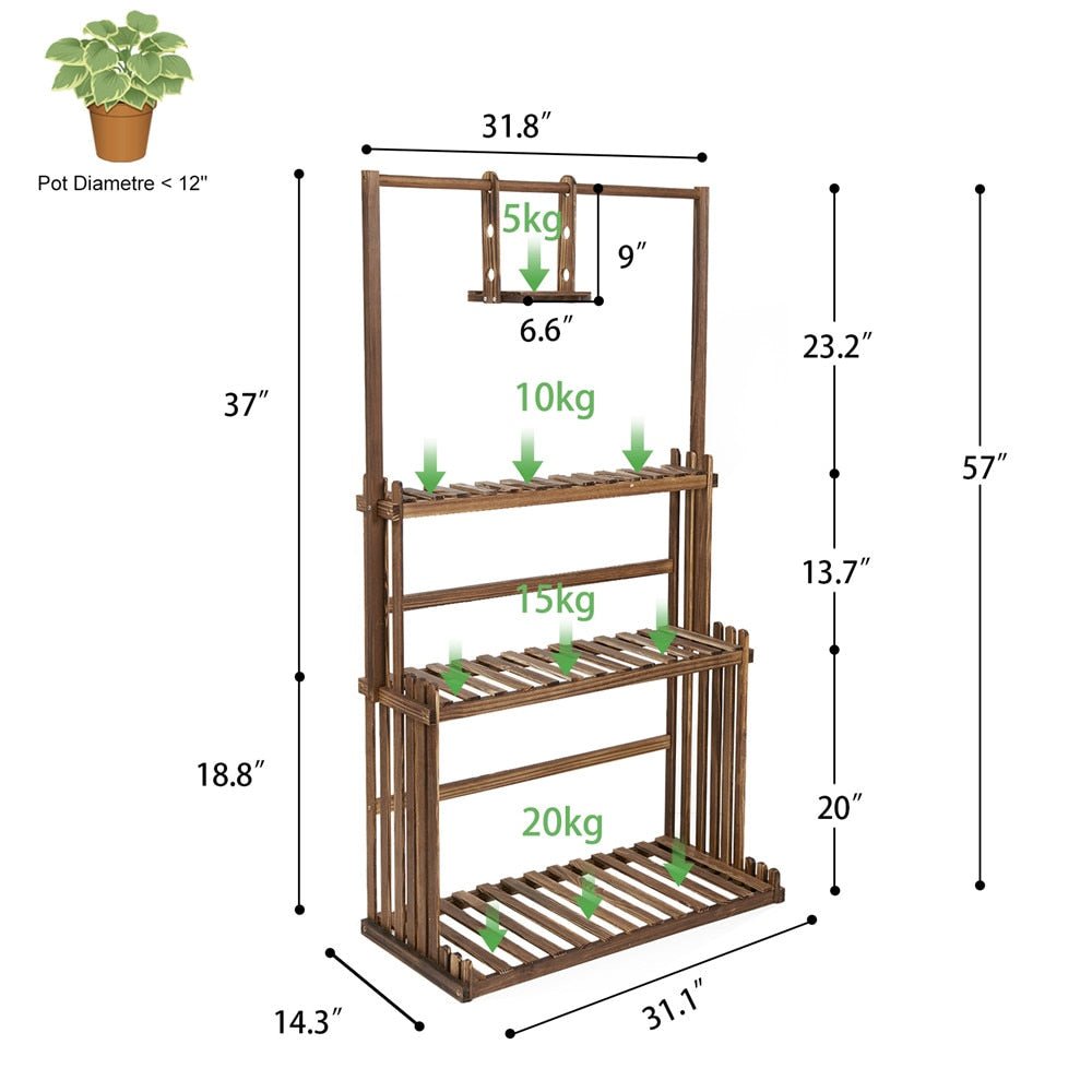 3-Tier Hanging Pine Wood Plant Stand - High Street Cottage